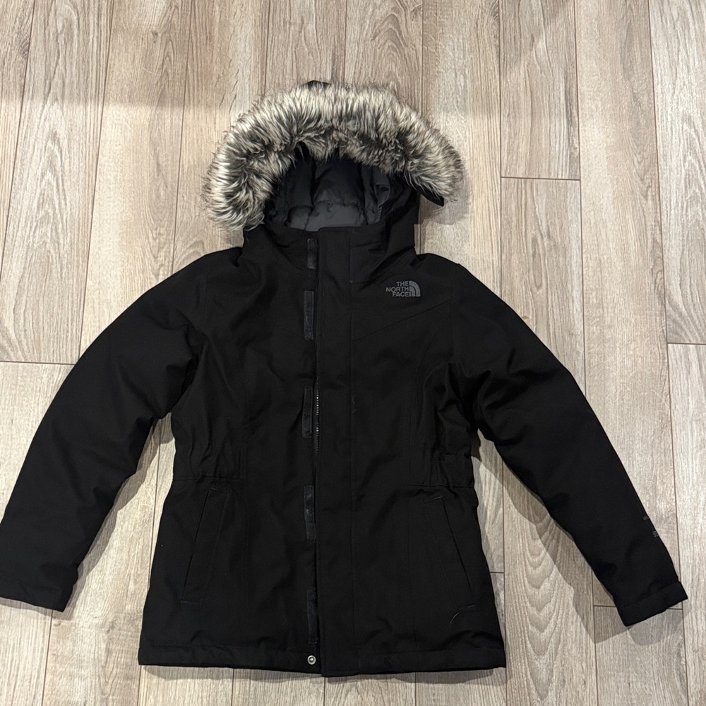 EUC Girls The North Face Black Jacket with Faux Fur Hood